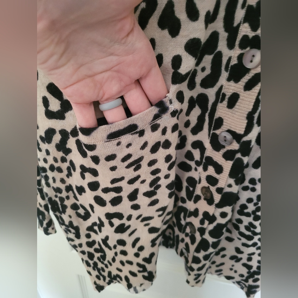 NEW Ellison Leopard Print Cardigan Cotton Linen Blend Sweater - Picture 3 of 5